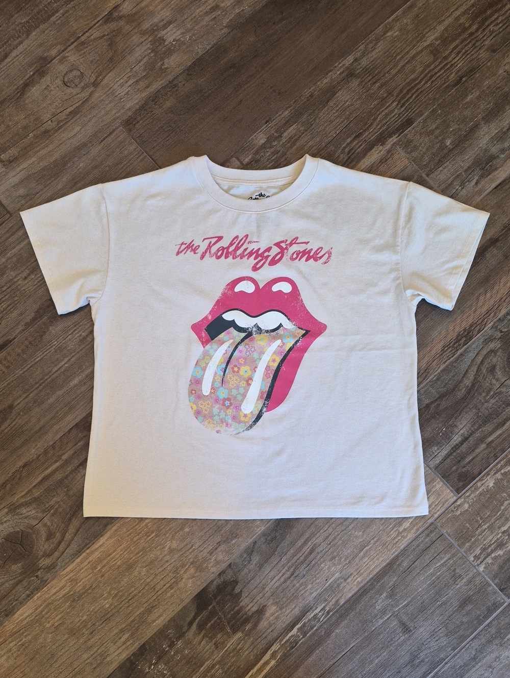 The Rolling Stones Oversized Cropped Short Sleeve Tee, Girls' XL, Women's XS/S